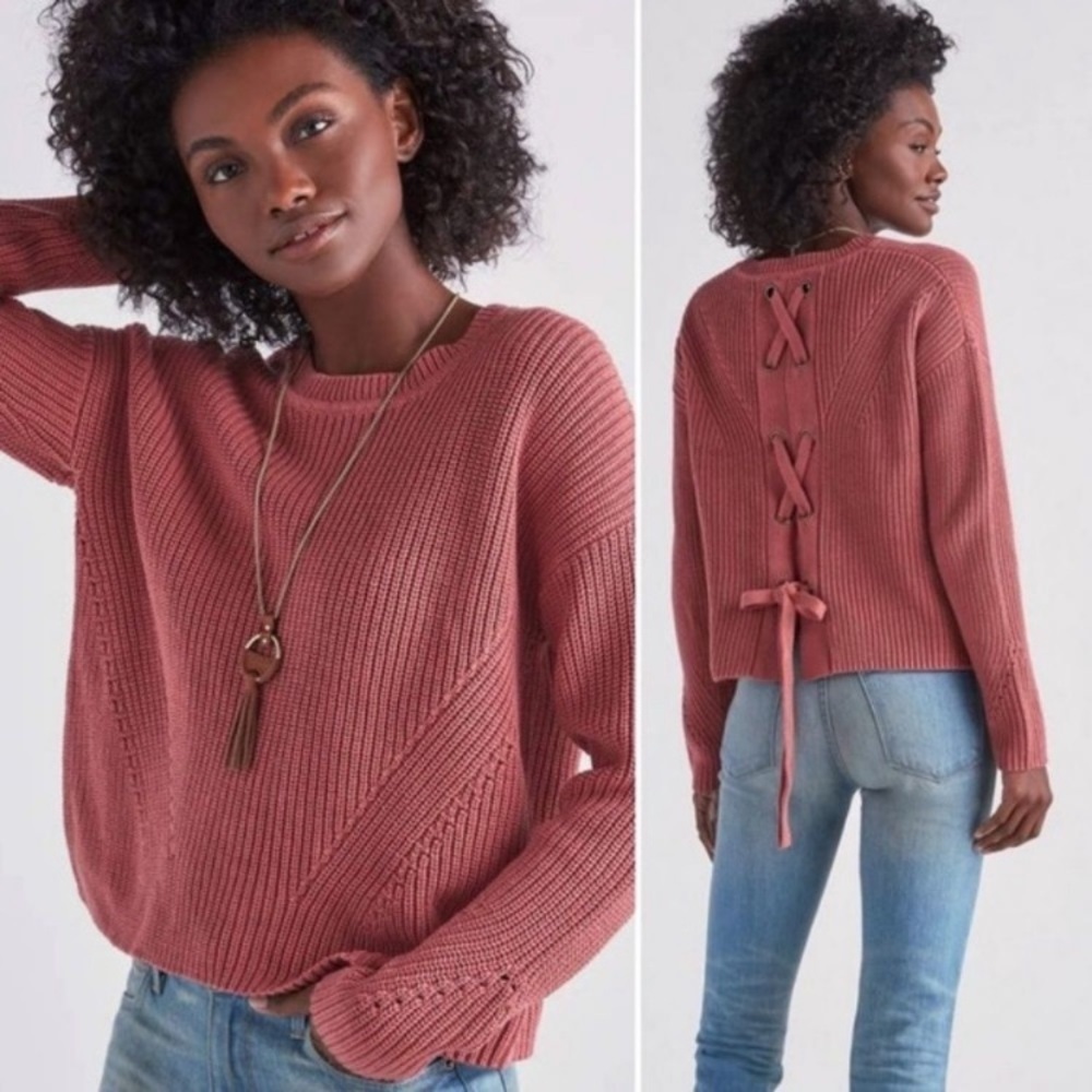 Lucky Brand Lace Up Back Boho Sweater